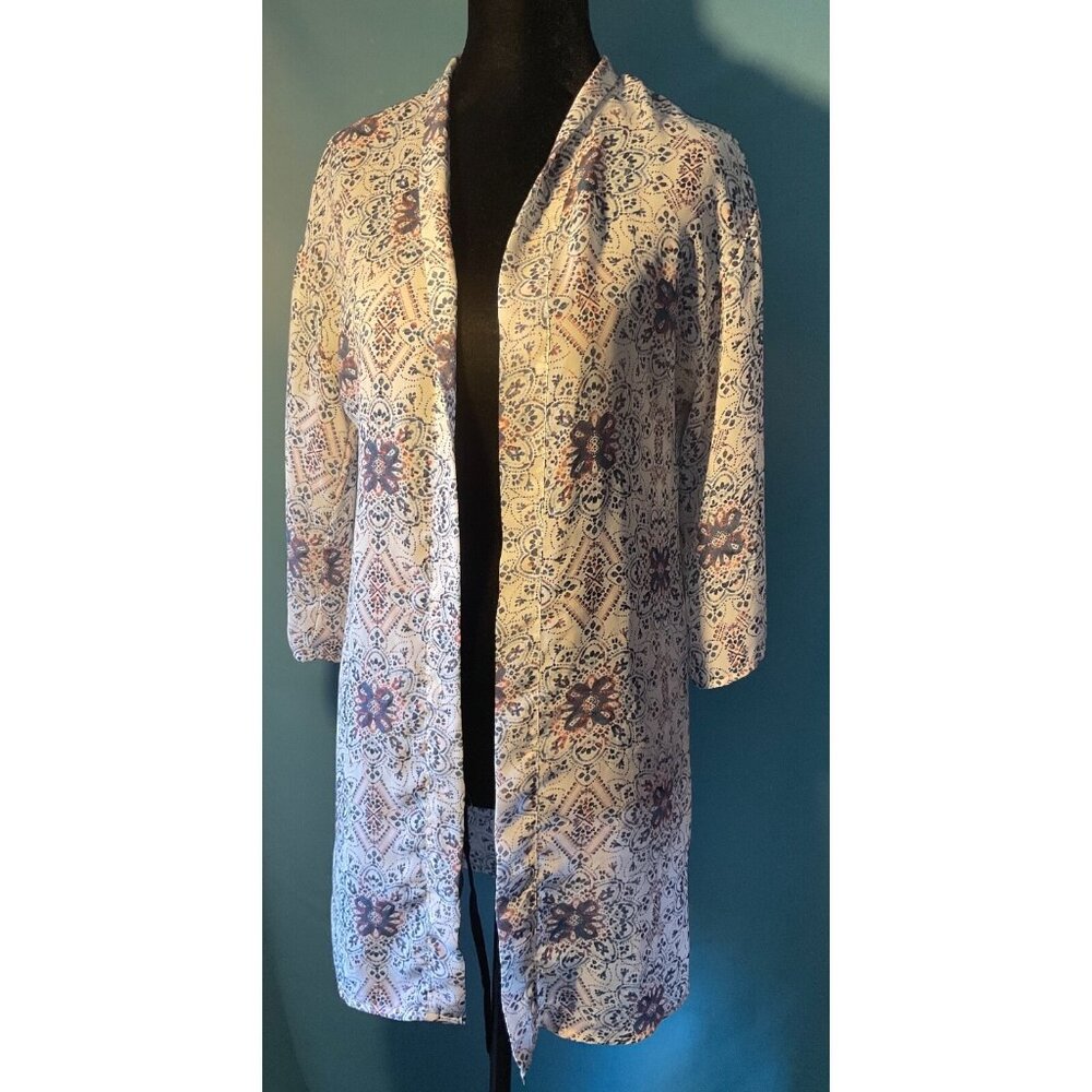 Wallflower Floral Sheer Cardigan Women Large 3/4 Sleeve Sheer Open Front Cottage